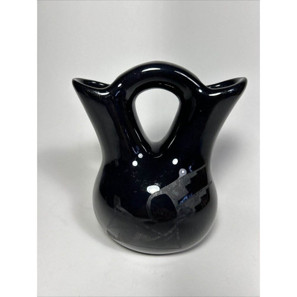 NAVAJO Native American Black Pottery Wedding Vase 5.5” SIGNED